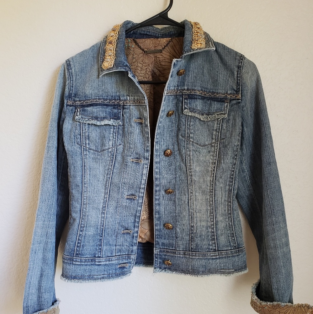 Elie Tahari Jean Jacket W/ Shell Embroidery